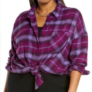 Boyfriend Plaid Flannel Button-up Shirt In Purple Jess Plaid